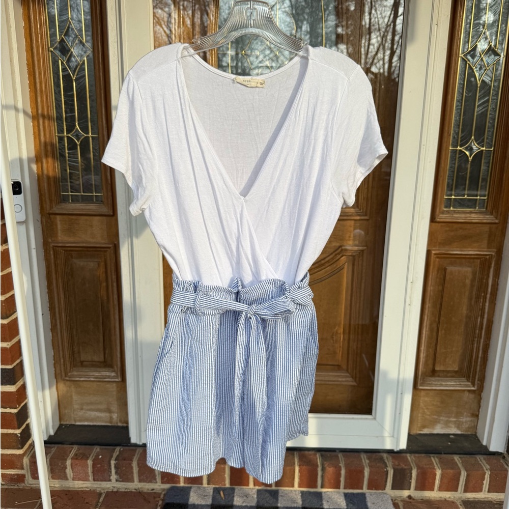 Harper White and Blue Striped Jumpsuit
